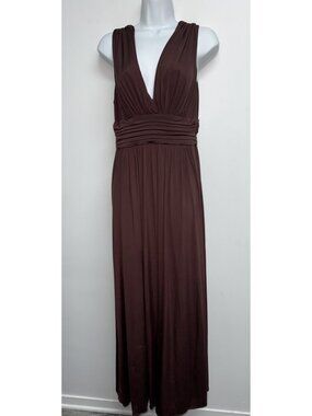 BCBGMAXAZRIA Espresso Brown Goddess Dress Ruched Waist Sleeveless Maxi Gown M